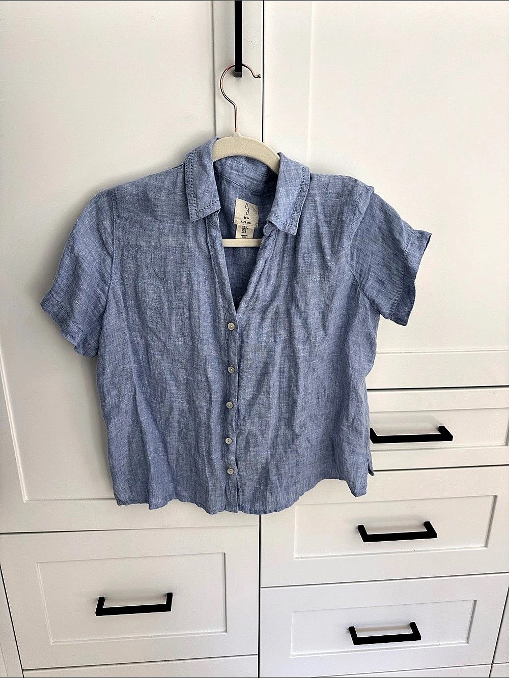joie Linen Short Sleeve Button Down Blue